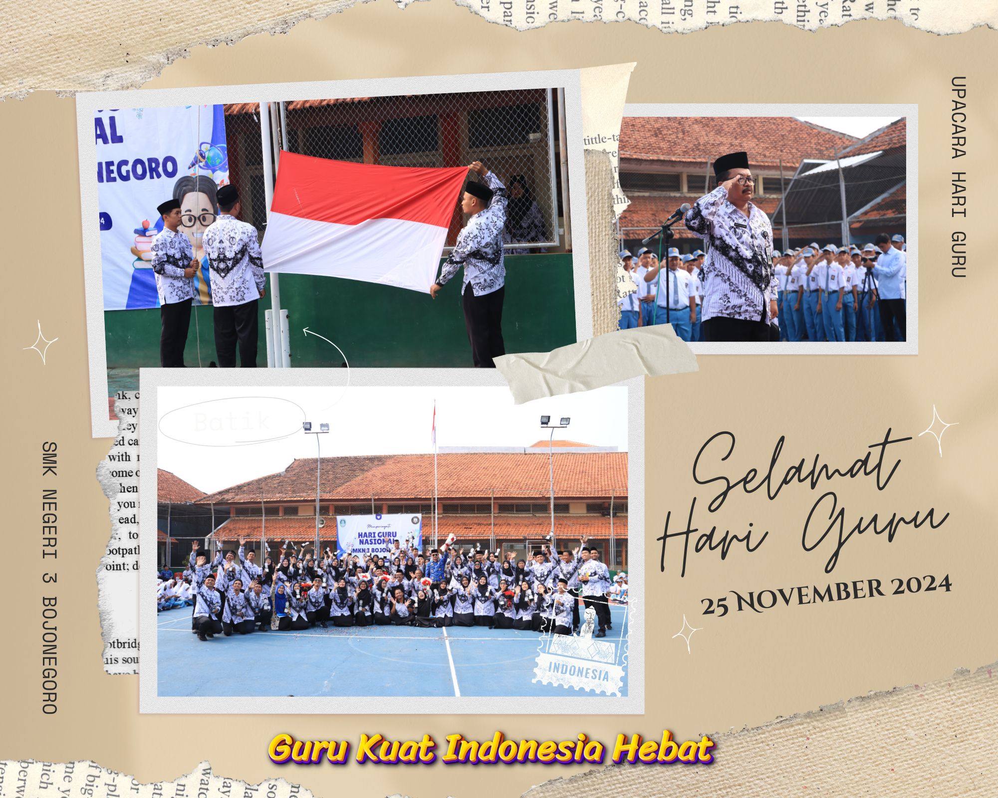 Upacara Hari Guru Nasional 2024 di SMK Negeri 3 Bojonegoro: Harmoni Guru dan Siswa dalam Peringatan Istimewa